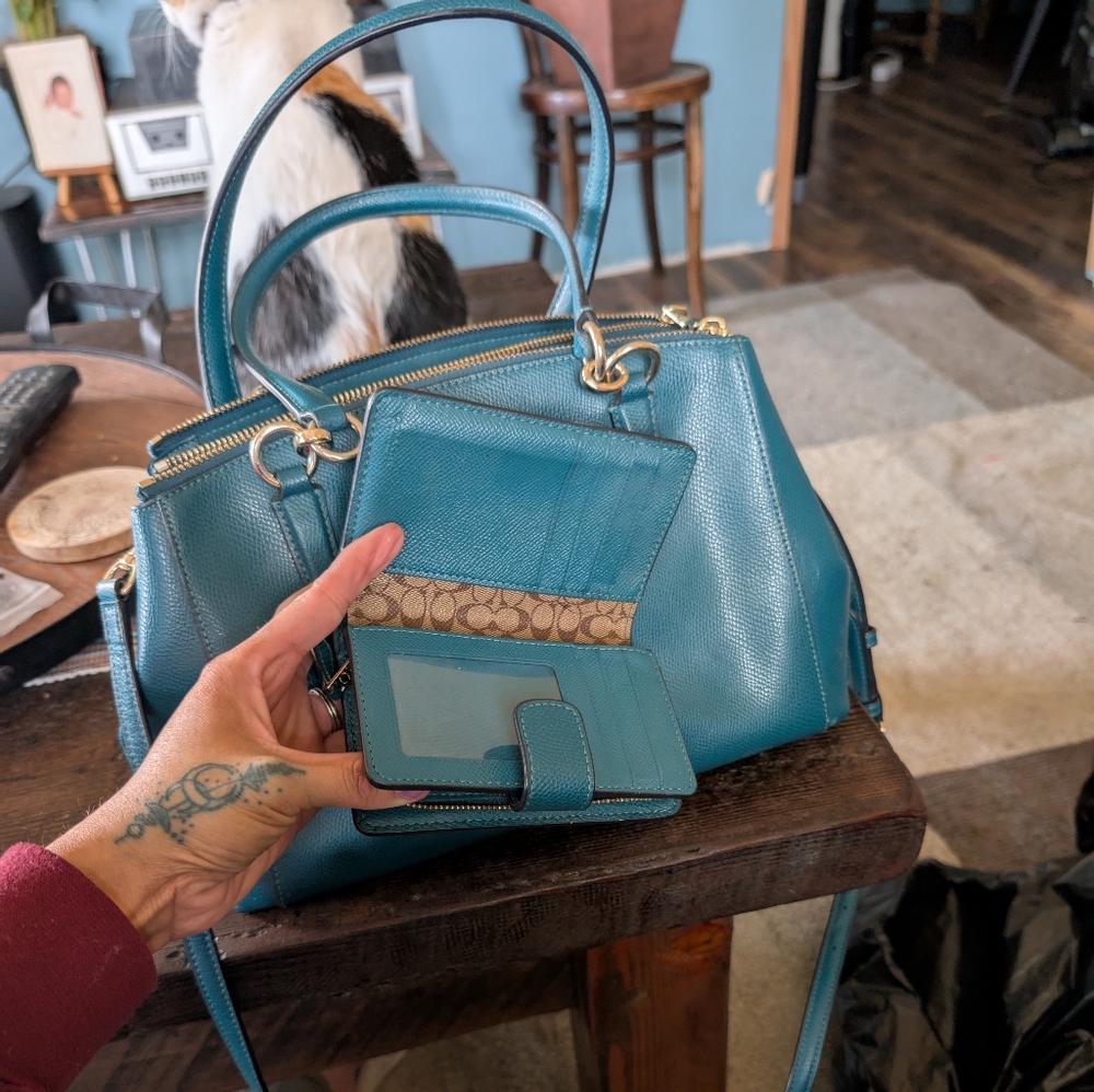 Elegant Blue Coach Handbag and Coach Wallet Set